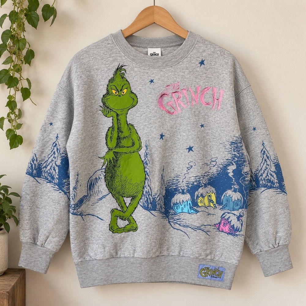 Dr Seuss The Grinch Sweatshirt Womens Small Grey Graphic Pullover Hybrid Apparel